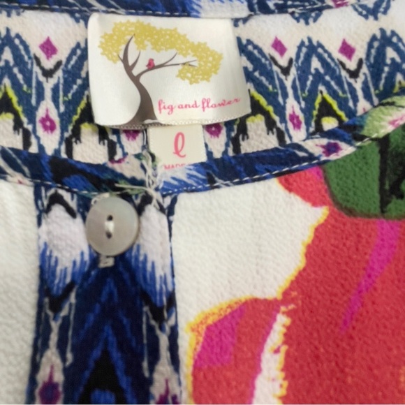 Anthropologie Fig And Flower Multicolor Boho Large Floral Print Shirt Dress L - Picture 6 of 10